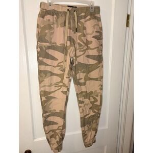 CSG Womens Camo Jogger Pants Pink Green Relaxed Fit Drawstring Size M 80's vibe
